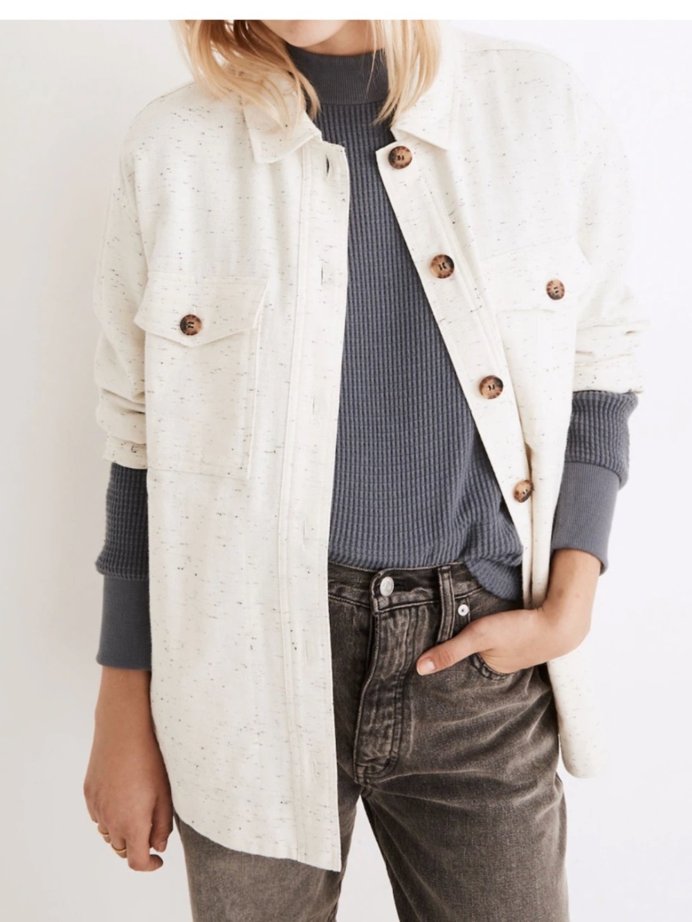 Madewell Oversized Donegal Flannel Lightweight Neutral Shirt-Jacket Size Medium